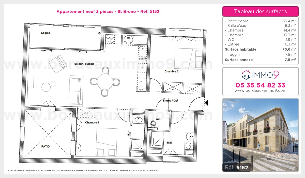 Plan et surfaces, Programme neuf Bordeaux : St Bruno Référence n° 5152