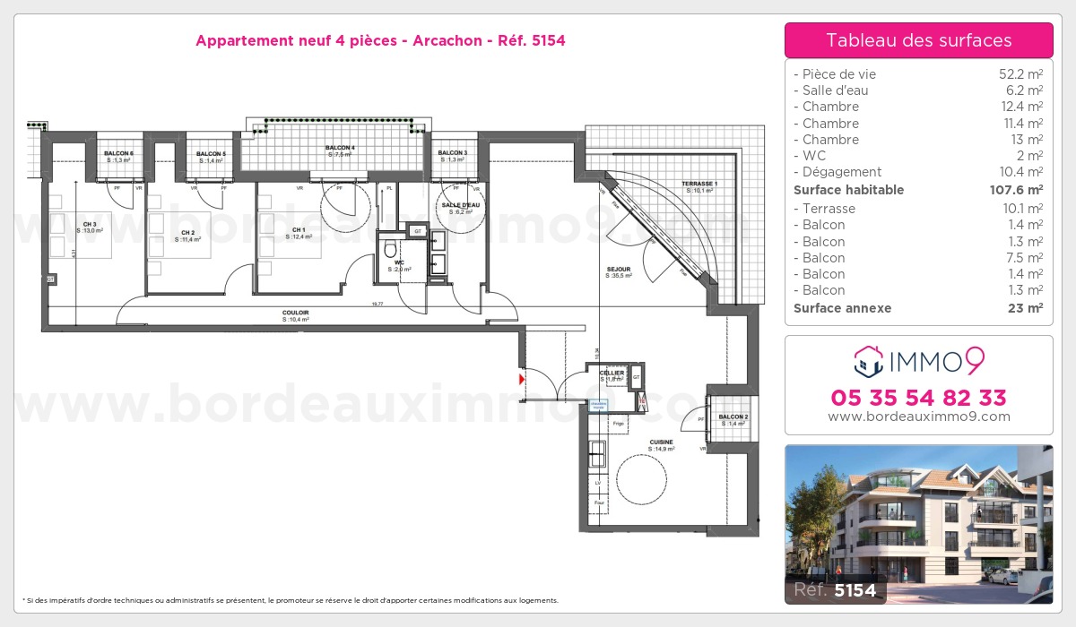 Plan et surfaces, Programme neuf Arcachon Référence n° 5154