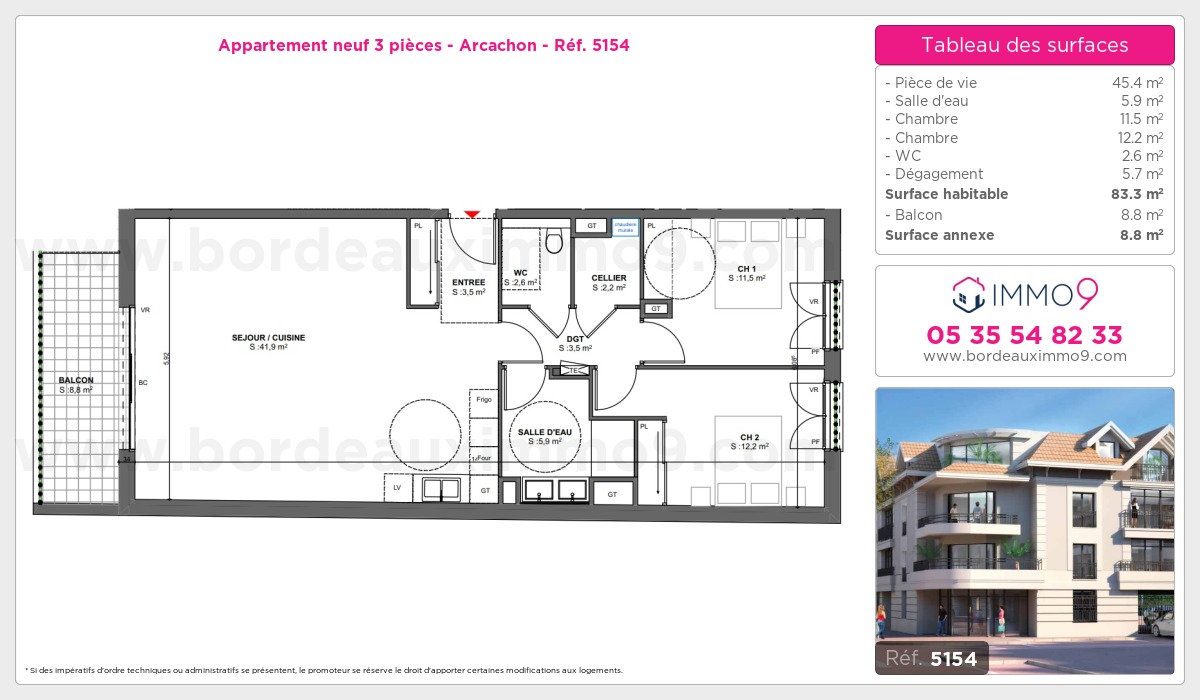 Plan et surfaces, Programme neuf Arcachon Référence n° 5154