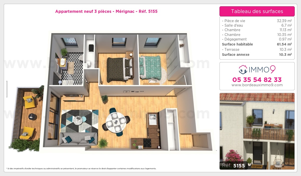 Plan et surfaces, Programme neuf Mérignac Référence n° 5155