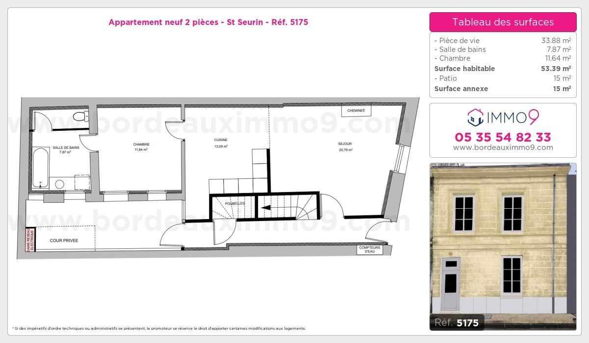 Plan et surfaces, Programme neuf Bordeaux : St Seurin Référence n° 5175