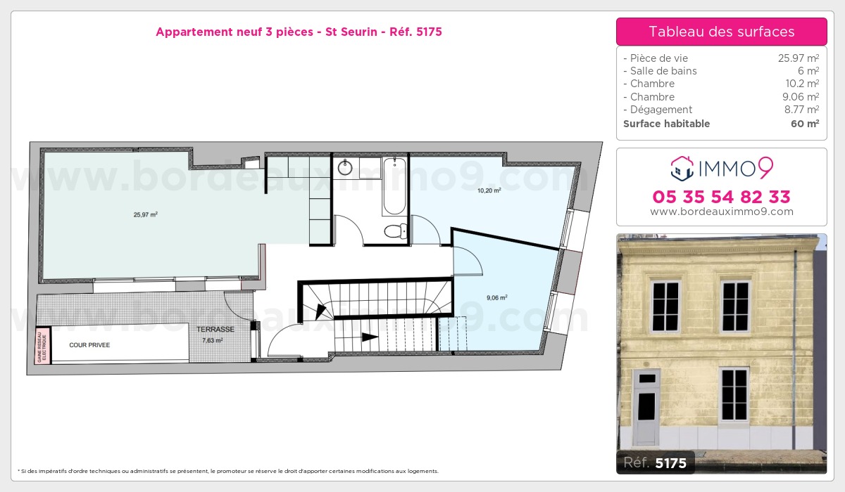 Plan et surfaces, Programme neuf Bordeaux : St Seurin Référence n° 5175