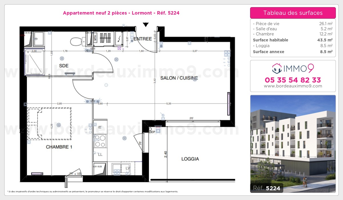 Plan et surfaces, Programme neuf Lormont Référence n° 5224