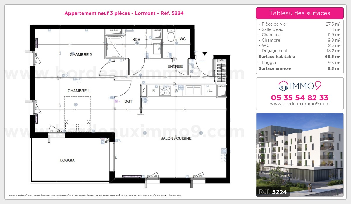 Plan et surfaces, Programme neuf Lormont Référence n° 5224