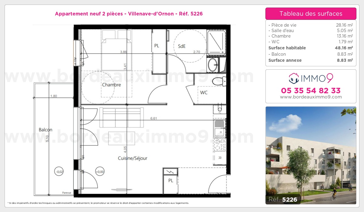 Plan et surfaces, Programme neuf Villenave-d'Ornon Référence n° 5226