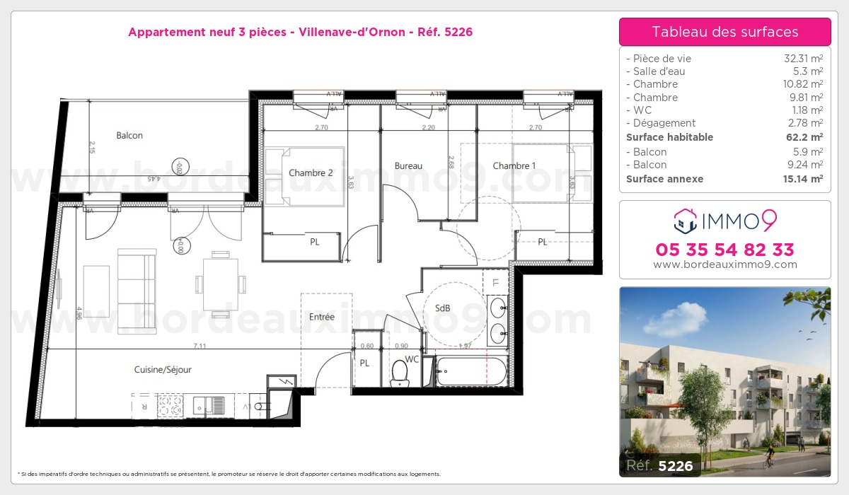 Plan et surfaces, Programme neuf Villenave-d'Ornon Référence n° 5226