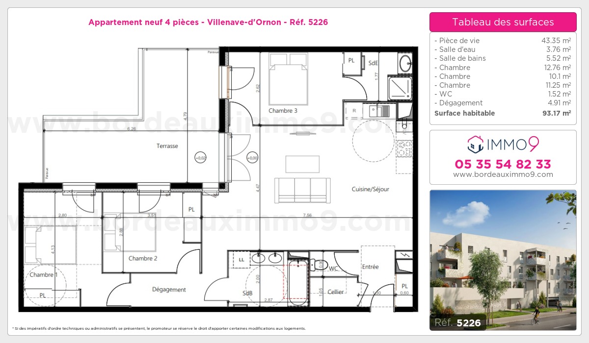 Plan et surfaces, Programme neuf Villenave-d'Ornon Référence n° 5226