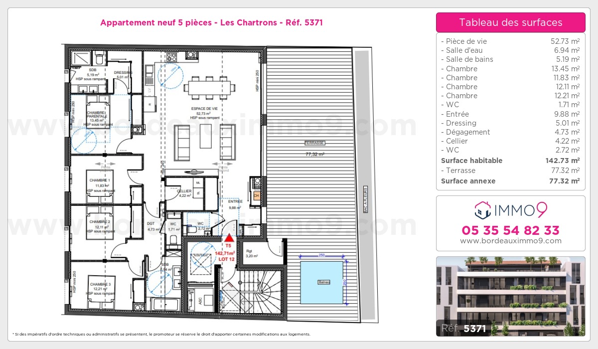 Plan et surfaces, Programme neuf Bordeaux : Chartrons Référence n° 5371