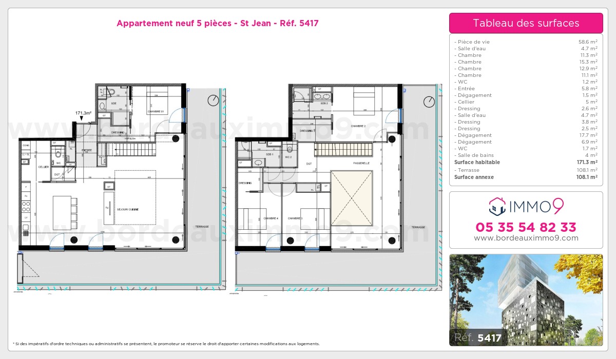 Plan et surfaces, Programme neuf Bordeaux : St Jean Référence n° 5417