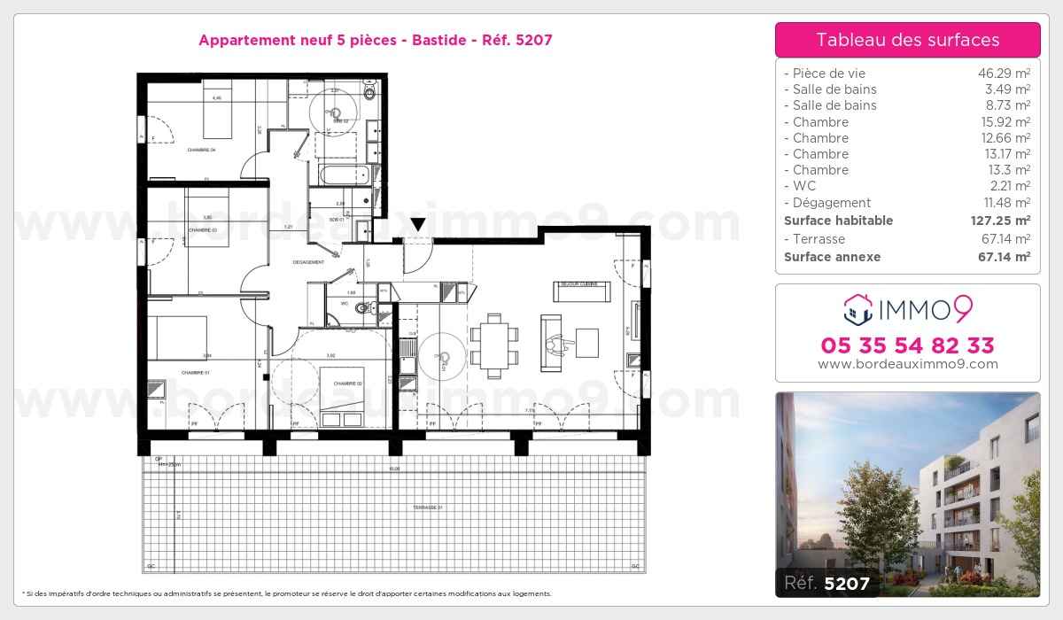 Plan et surfaces, Programme neuf Bordeaux : Bastide Référence n° 5207