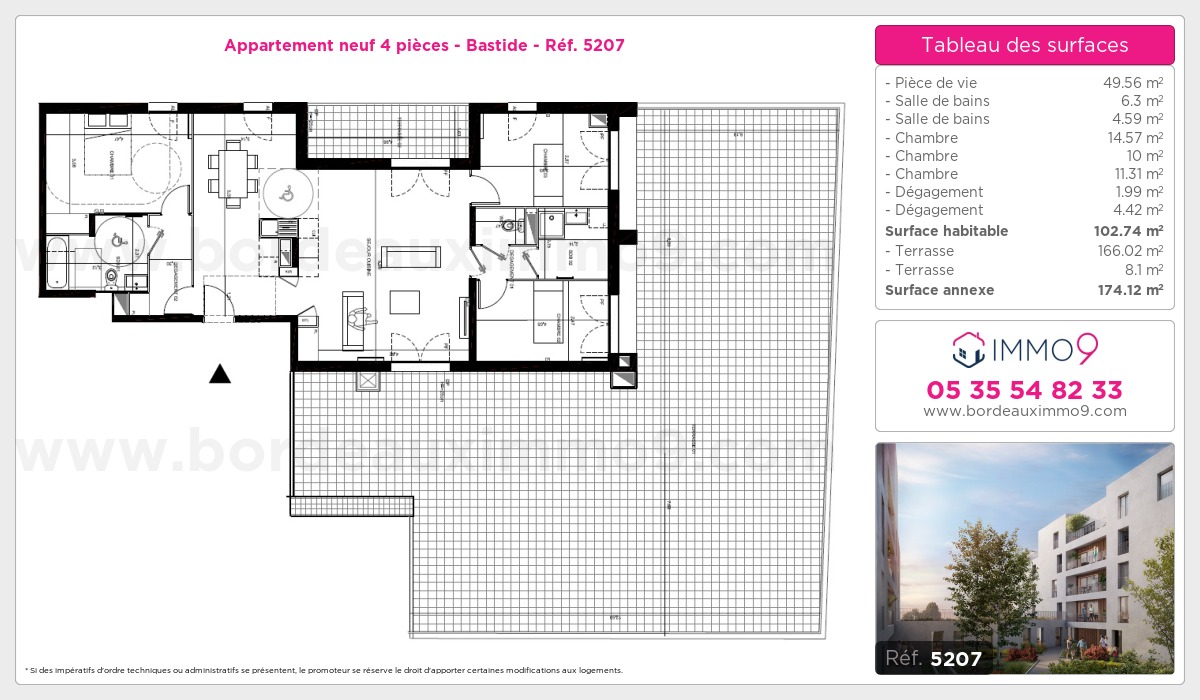 Plan et surfaces, Programme neuf Bordeaux : Bastide Référence n° 5207