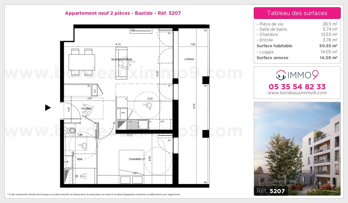 Plan et surfaces, Programme neuf Bordeaux : Bastide Référence n° 5207