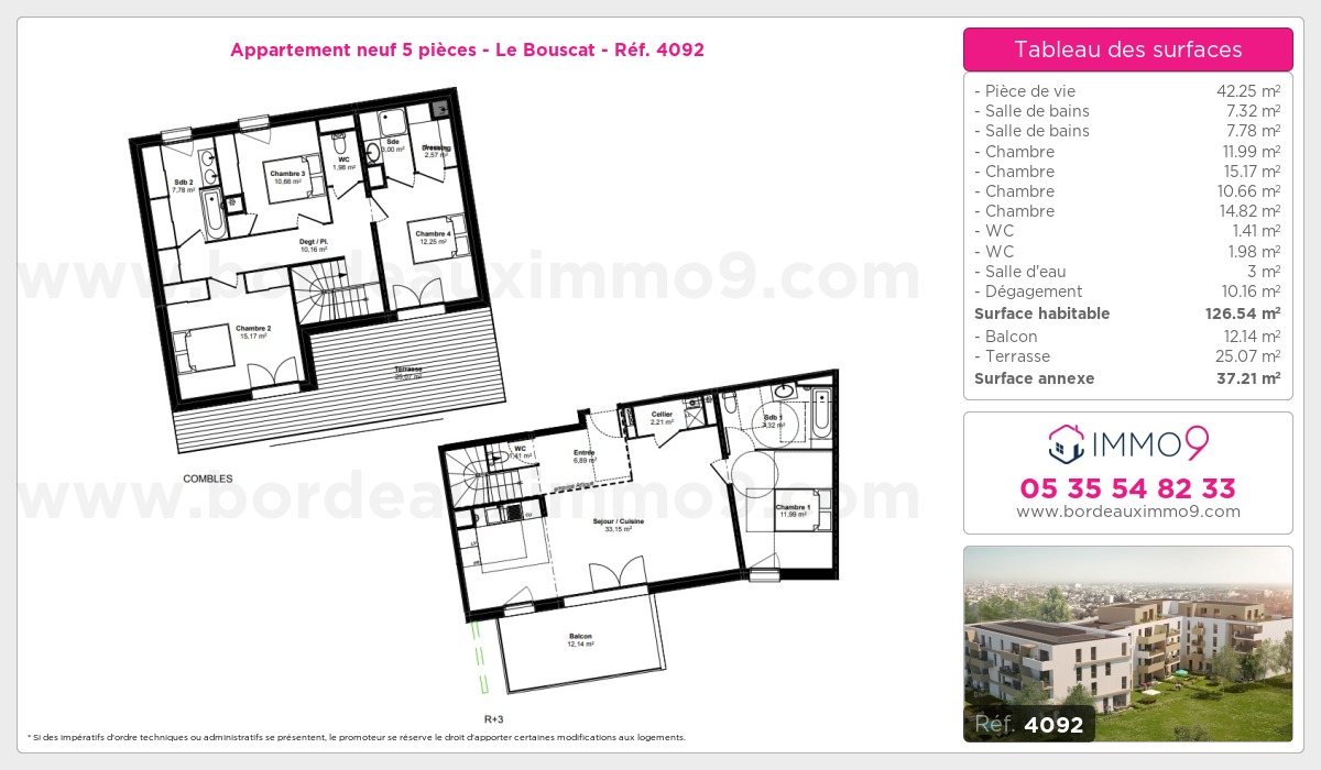 Plan et surfaces, Programme neuf Bouscat Référence n° 4092