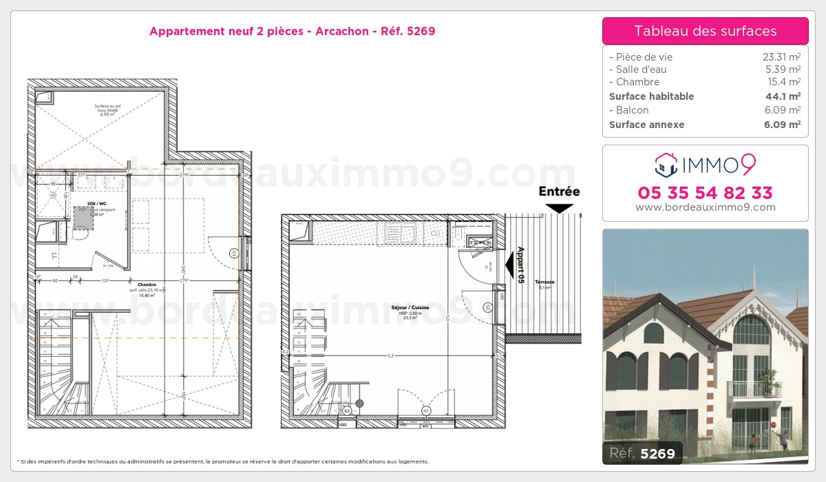 Plan et surfaces, Programme neuf Arcachon Référence n° 5269