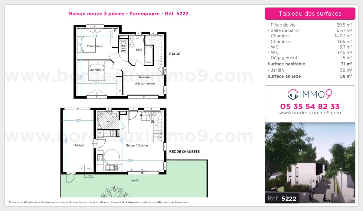 Plan et surfaces, Programme neuf Parempuyre Référence n° 5222