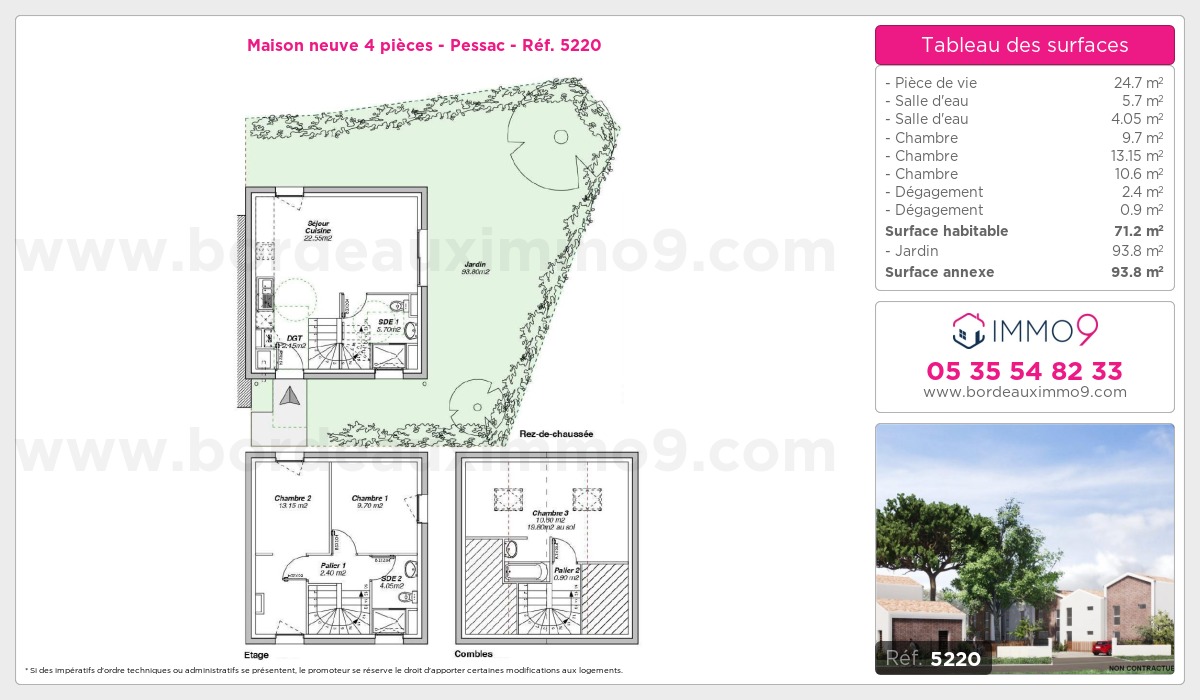 Plan et surfaces, Programme neuf Pessac Référence n° 5220