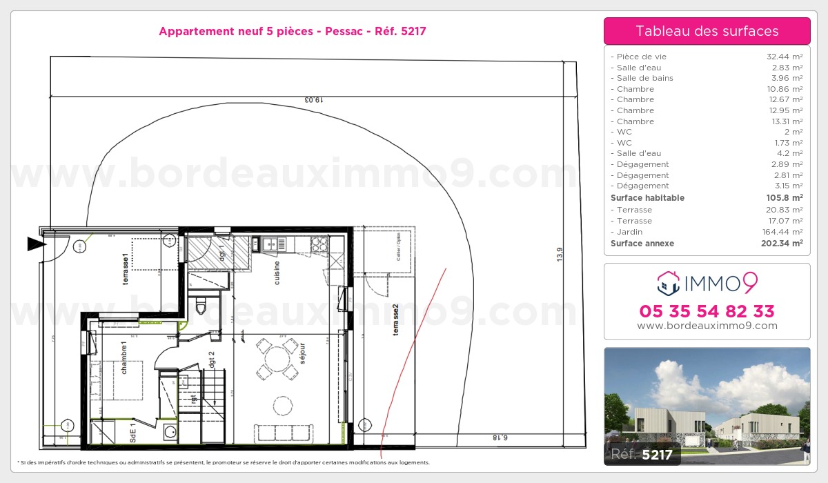 Plan et surfaces, Programme neuf Pessac Référence n° 5217