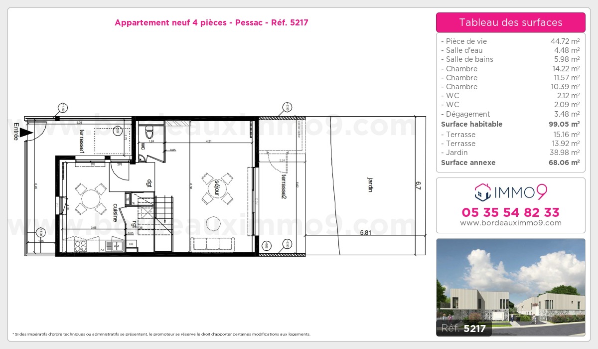 Plan et surfaces, Programme neuf Pessac Référence n° 5217