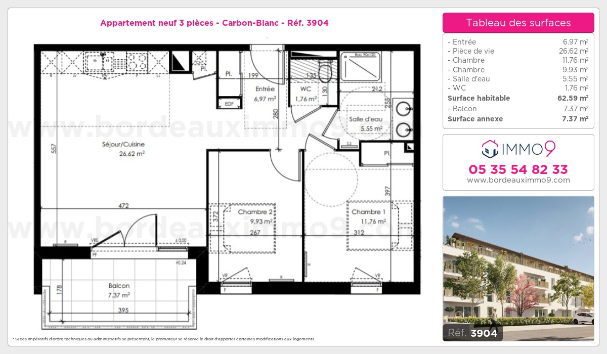 Plan et surfaces, Programme neuf Carbon-Blanc Référence n° 3904