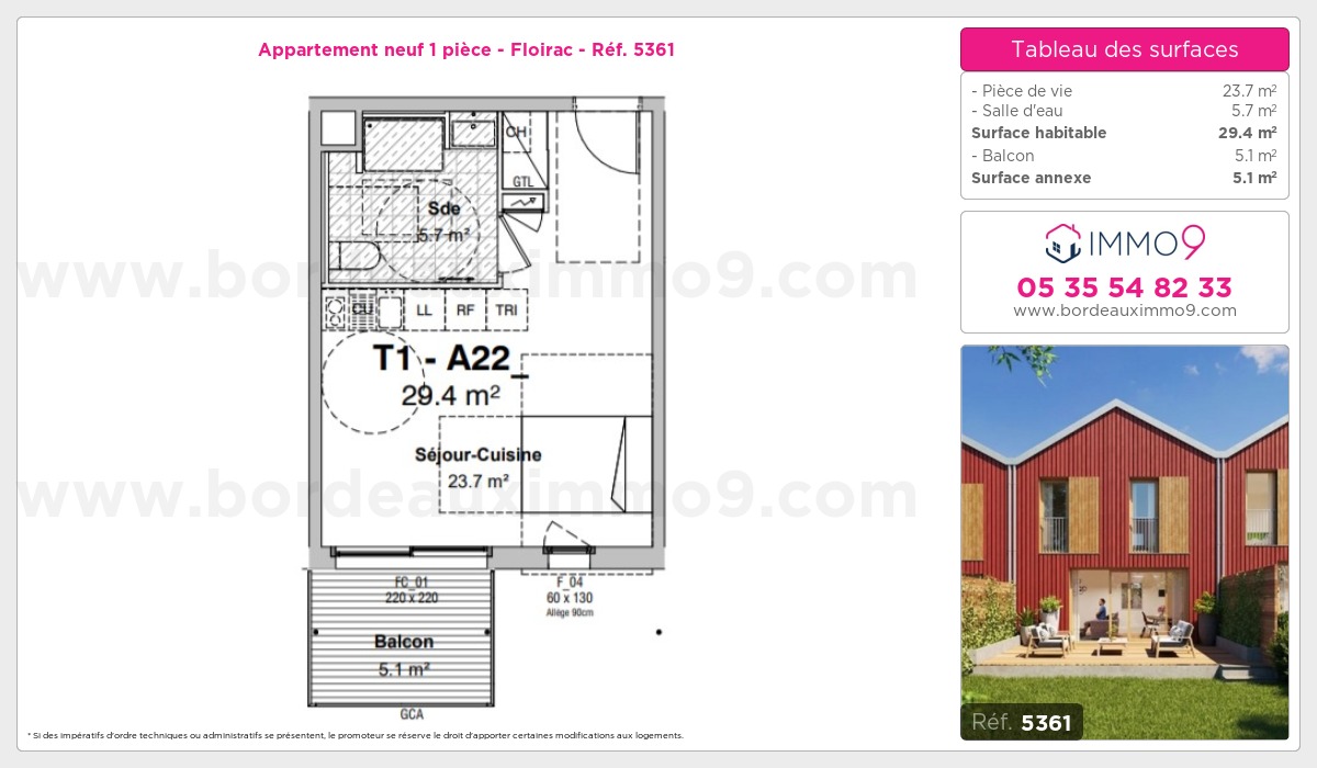 Plan et surfaces, Programme neuf Floirac Référence n° 5361