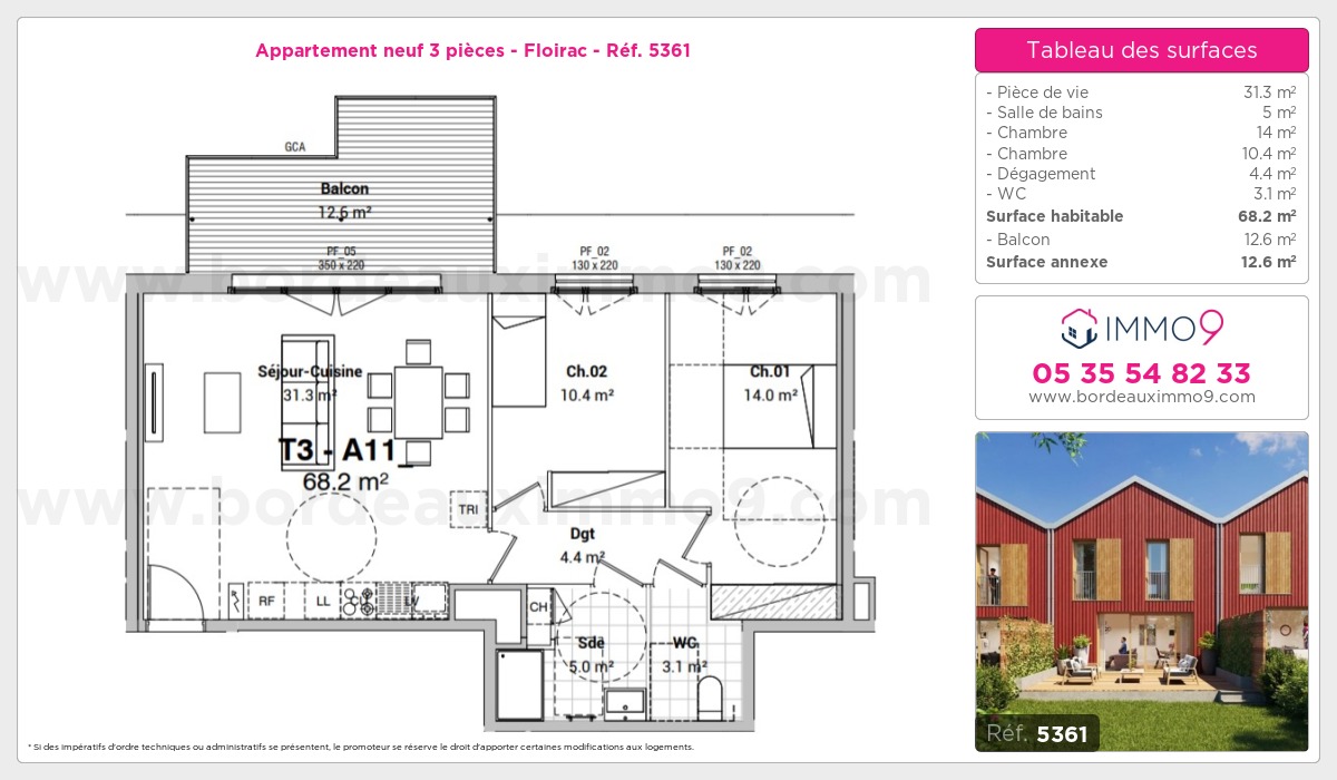 Plan et surfaces, Programme neuf Floirac Référence n° 5361