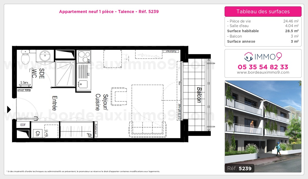 Plan et surfaces, Programme neuf Talence Référence n° 5239