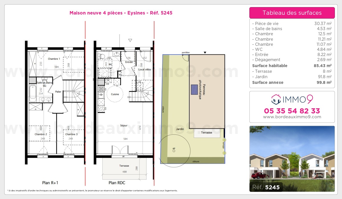 Plan et surfaces, Programme neuf Eysines Référence n° 5245