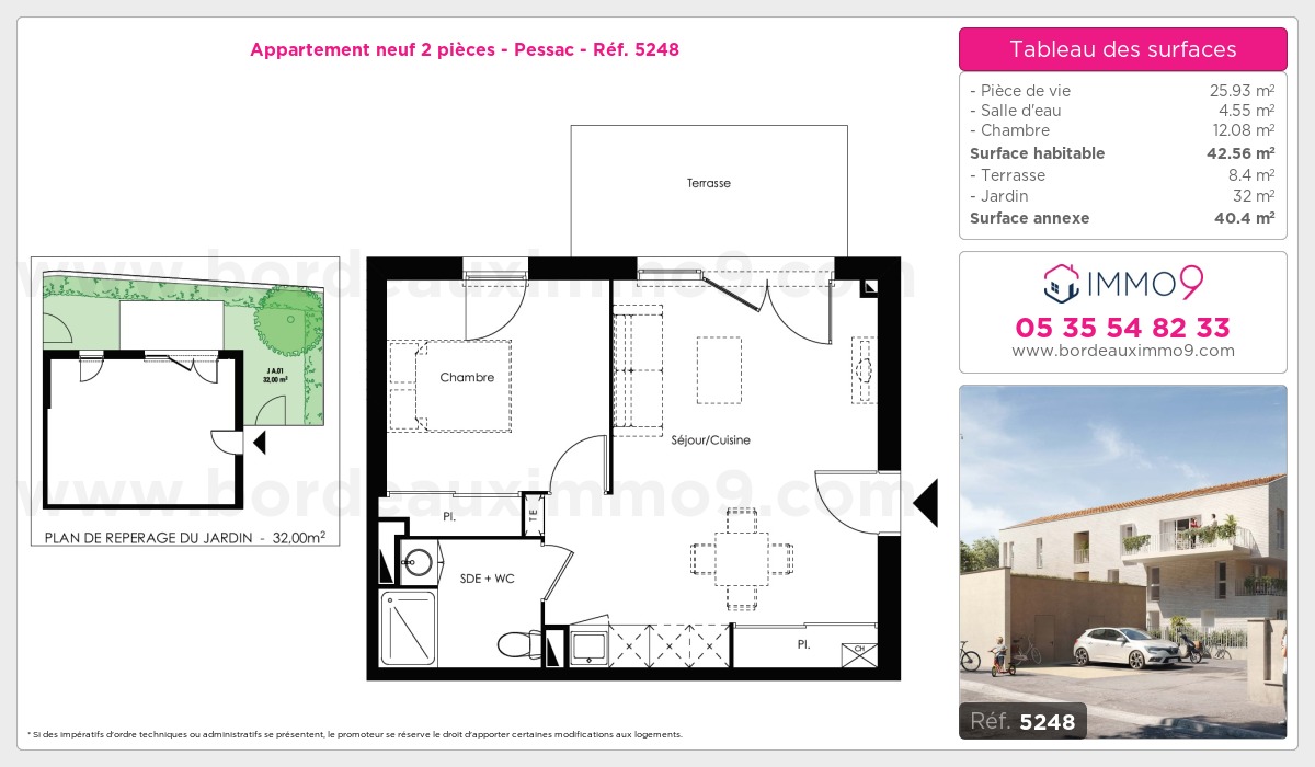 Plan et surfaces, Programme neuf Pessac Référence n° 5248