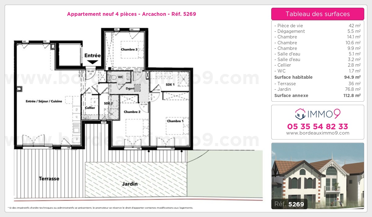 Plan et surfaces, Programme neuf Arcachon Référence n° 5269