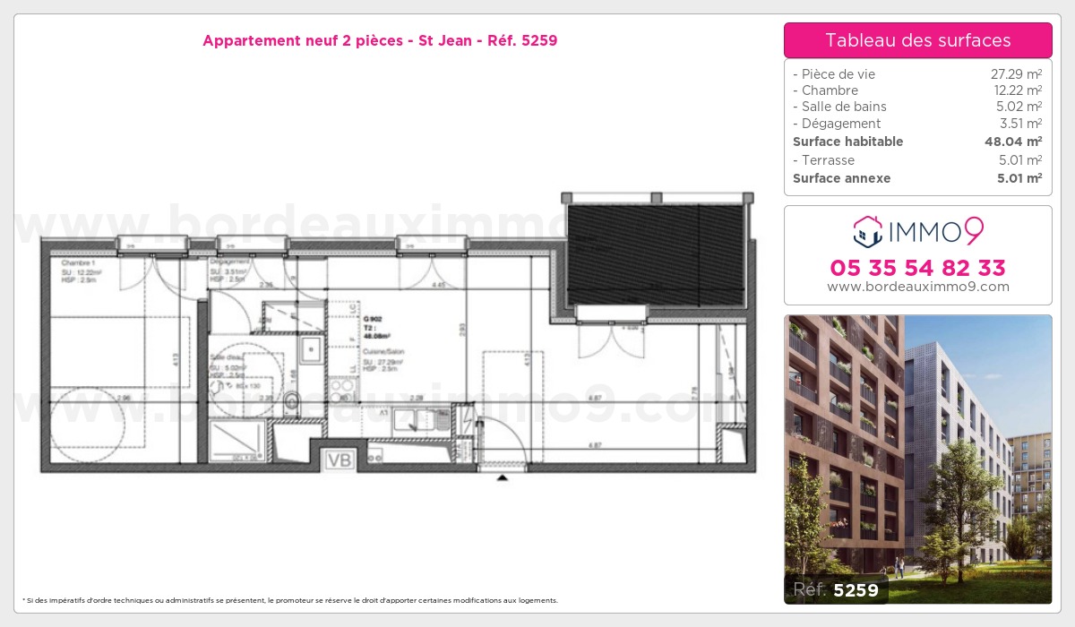 Plan et surfaces, Programme neuf Bordeaux : St Jean Référence n° 5259