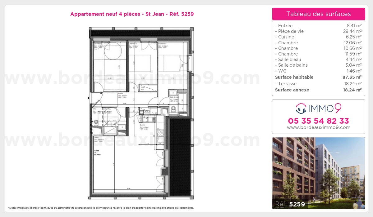 Plan et surfaces, Programme neuf Bordeaux : St Jean Référence n° 5259