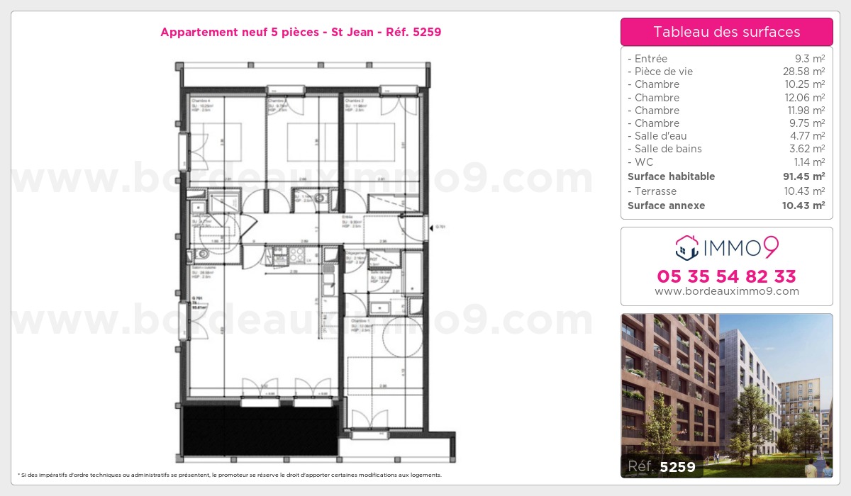 Plan et surfaces, Programme neuf Bordeaux : St Jean Référence n° 5259