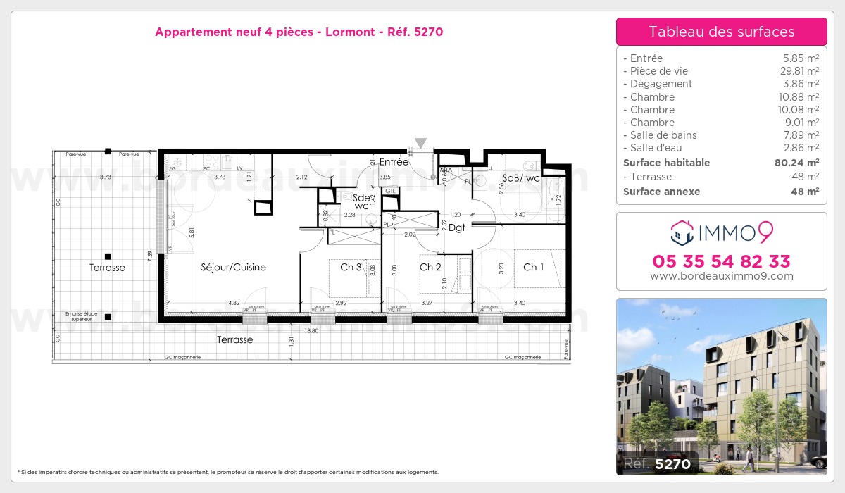 Plan et surfaces, Programme neuf Lormont Référence n° 5270