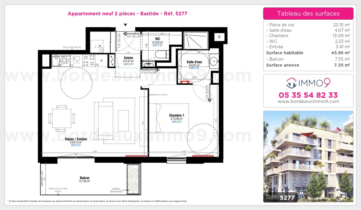 Plan et surfaces, Programme neuf Bordeaux : Bastide Référence n° 5277