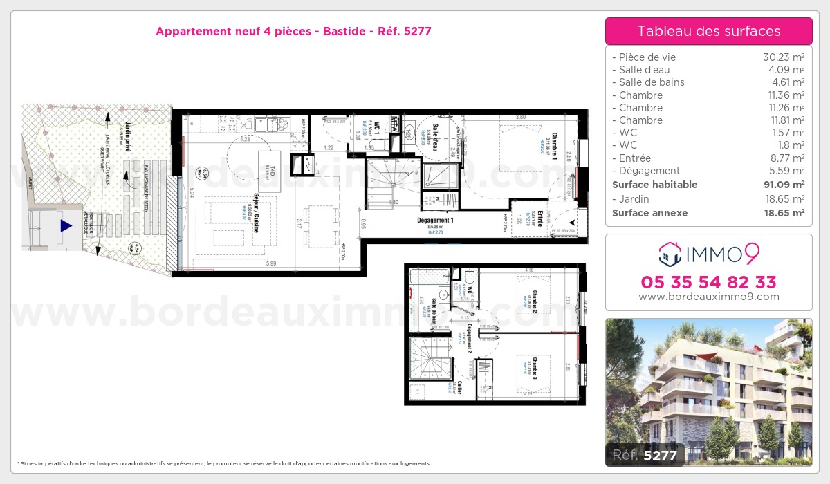 Plan et surfaces, Programme neuf Bordeaux : Bastide Référence n° 5277