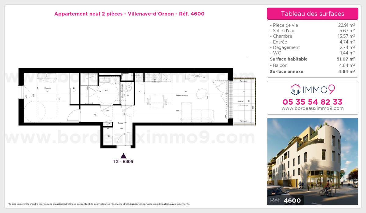 Plan et surfaces, Programme neuf Villenave-d'Ornon Référence n° 4600