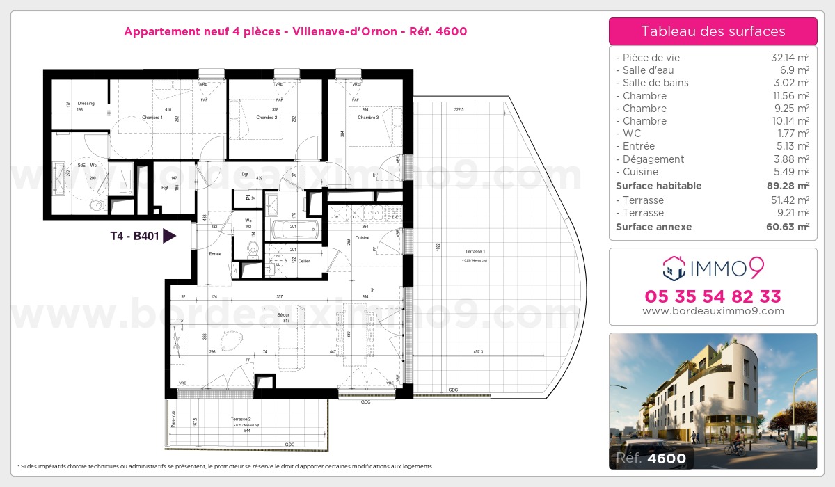 Plan et surfaces, Programme neuf Villenave-d'Ornon Référence n° 4600