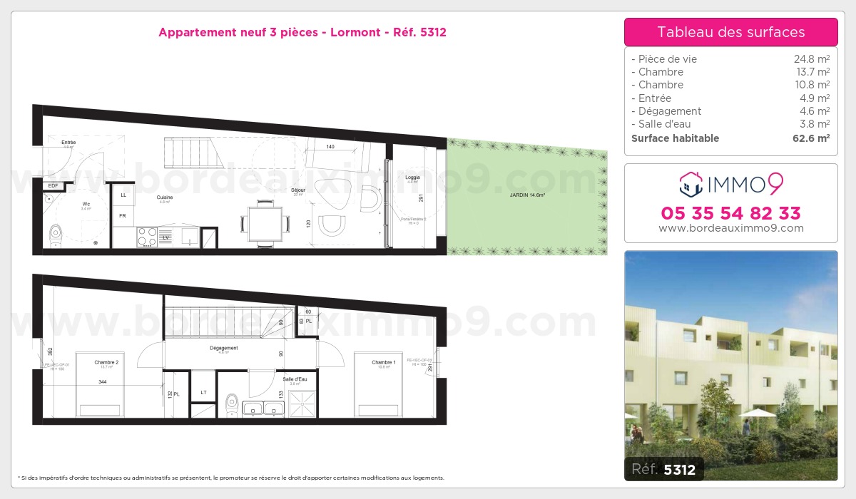 Plan et surfaces, Programme neuf Lormont Référence n° 5312