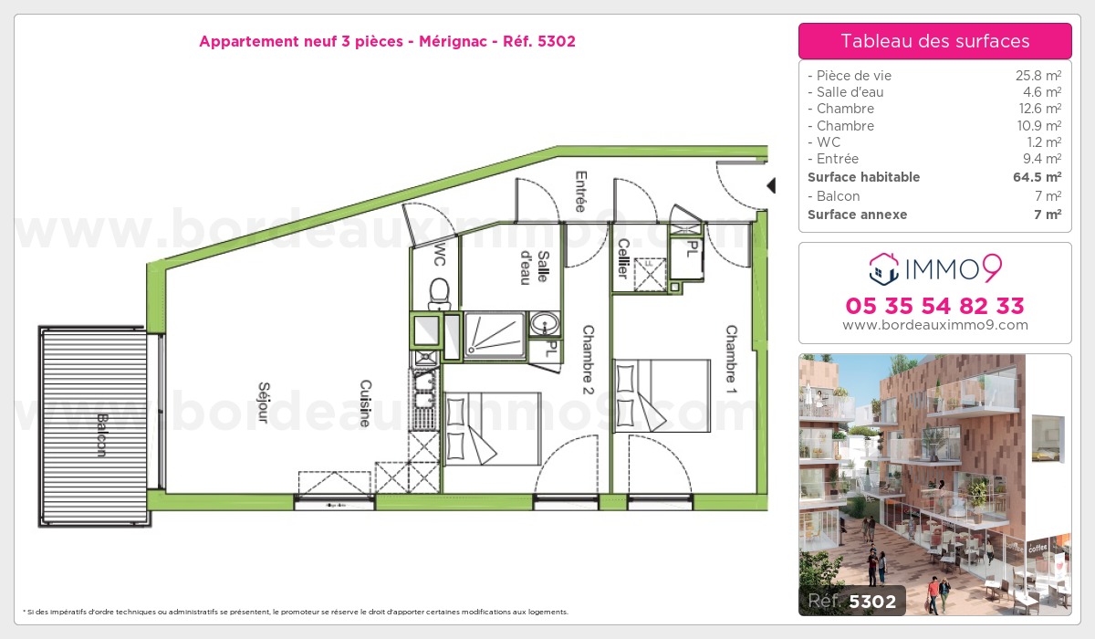 Plan et surfaces, Programme neuf Mérignac Référence n° 5302