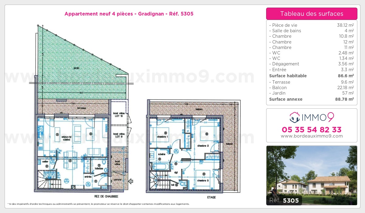 Plan et surfaces, Programme neuf Gradignan Référence n° 5305