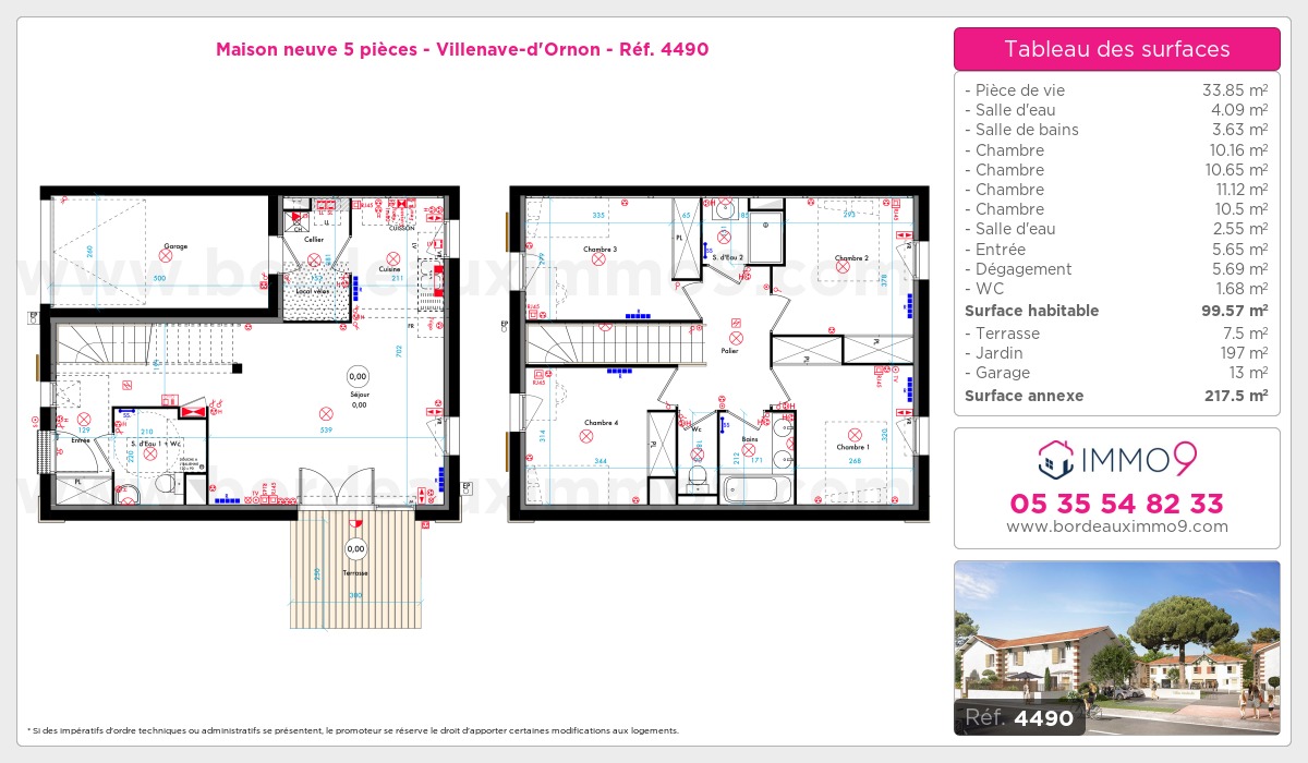 Plan et surfaces, Programme neuf Villenave-d'Ornon Référence n° 4490