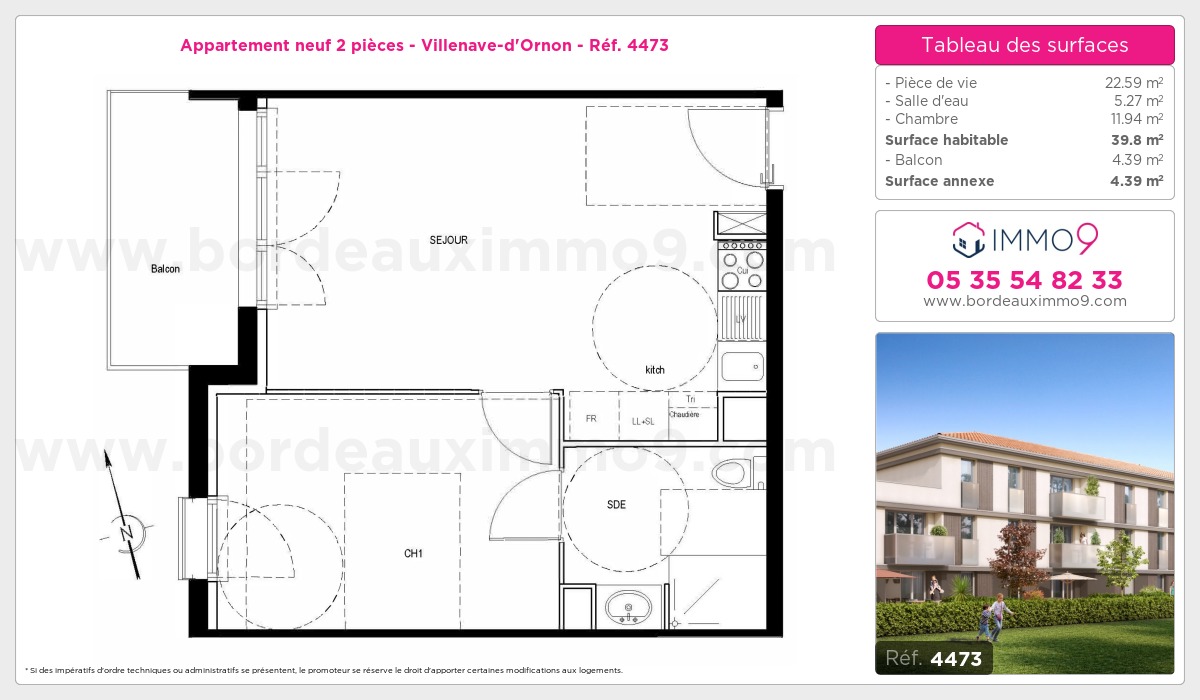 Plan et surfaces, Programme neuf Villenave-d'Ornon Référence n° 4473