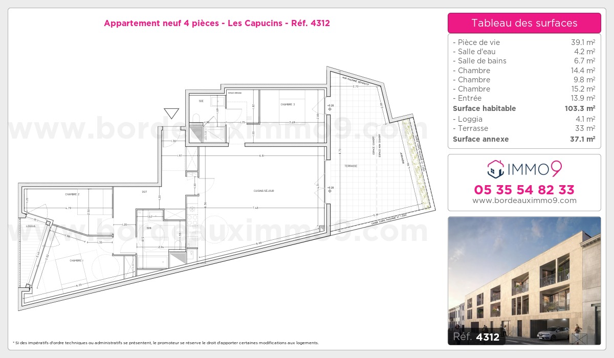 Plan et surfaces, Programme neuf Bordeaux : Capucins Référence n° 4312