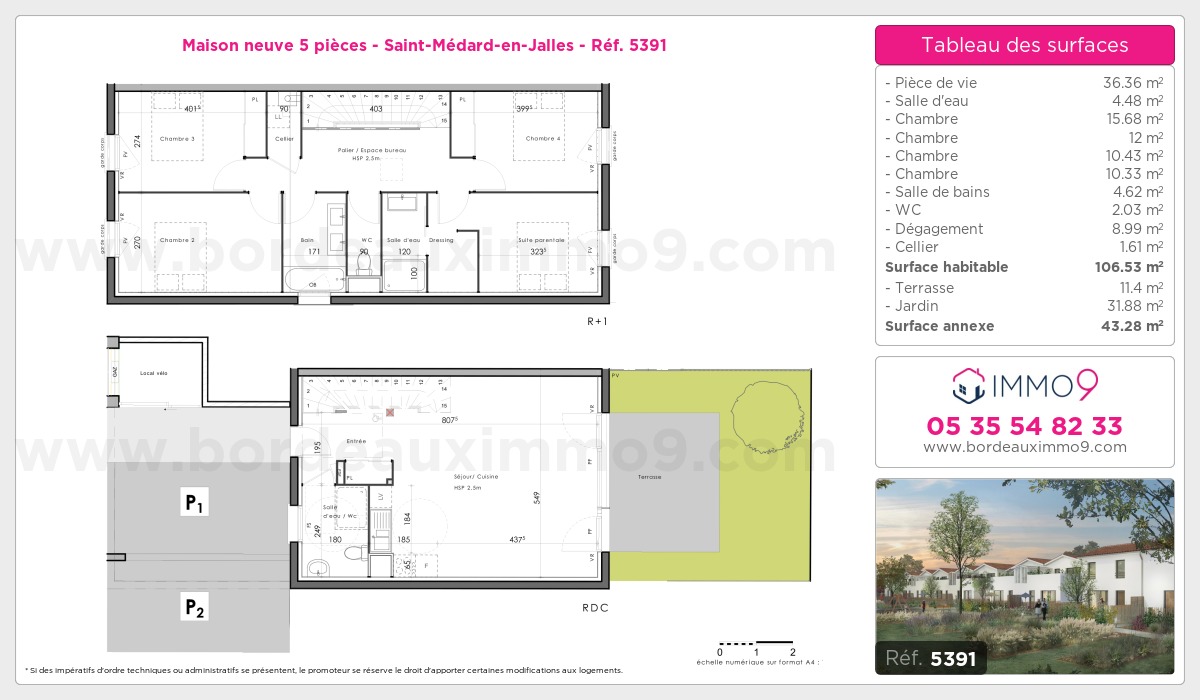 Plan et surfaces, Programme neuf Saint-Médard-en-Jalles Référence n° 5391