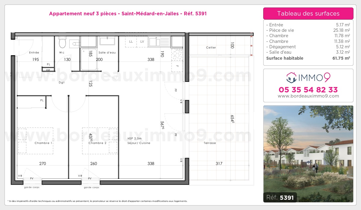 Plan et surfaces, Programme neuf Saint-Médard-en-Jalles Référence n° 5391