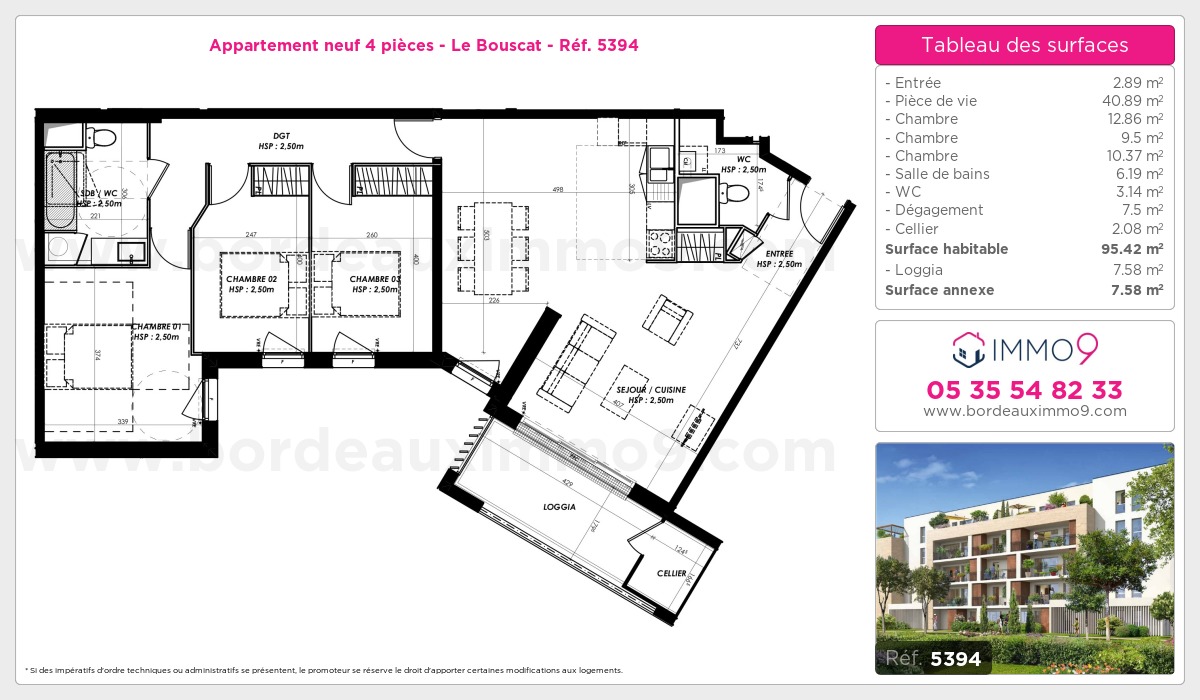 Plan et surfaces, Programme neuf Bouscat Référence n° 5394