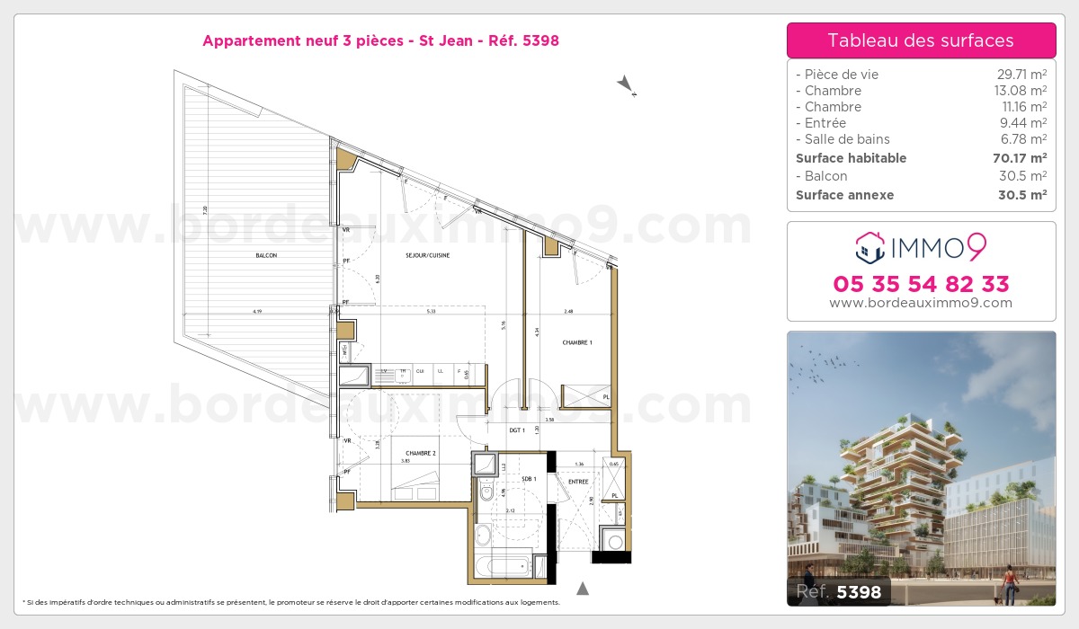 Plan et surfaces, Programme neuf Bordeaux : St Jean Référence n° 5398