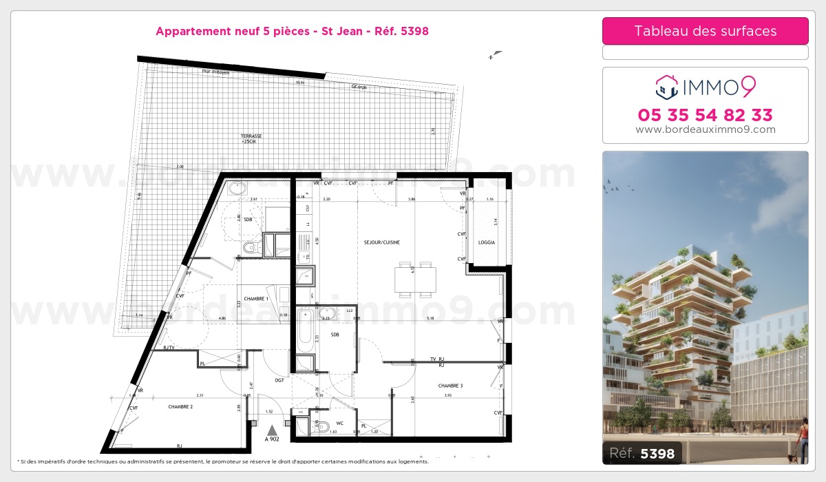 Plan et surfaces, Programme neuf Bordeaux : St Jean Référence n° 5398