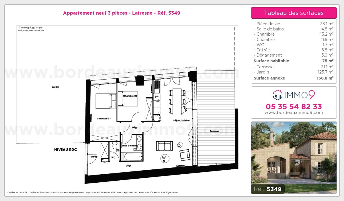 Plan et surfaces, Programme neuf Latresne Référence n° 5349