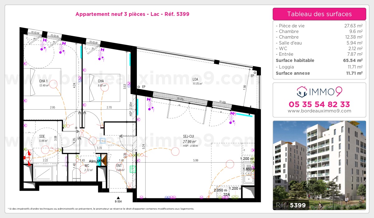 Plan et surfaces, Programme neuf Bordeaux : Lac Référence n° 5399